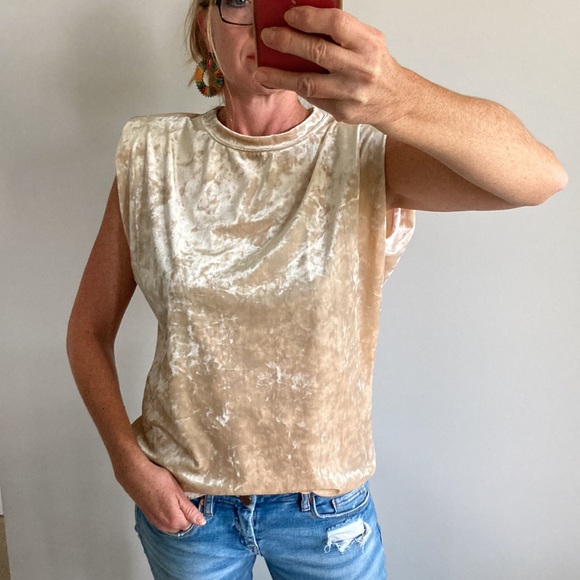 Beige Color Velvet Sleeveless Top - Picture 2 of 10